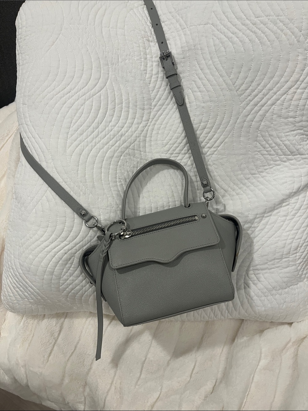 Rebecca Minkoff Light Gray Pebbled Leather Top-Handle Crossbody